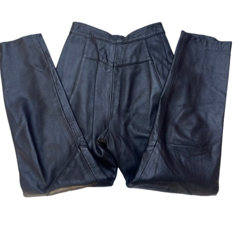 Vintage high rise genuine Buttery Leather Blk Rocker Motorcycle Pants 4 - Picture 5 of 11